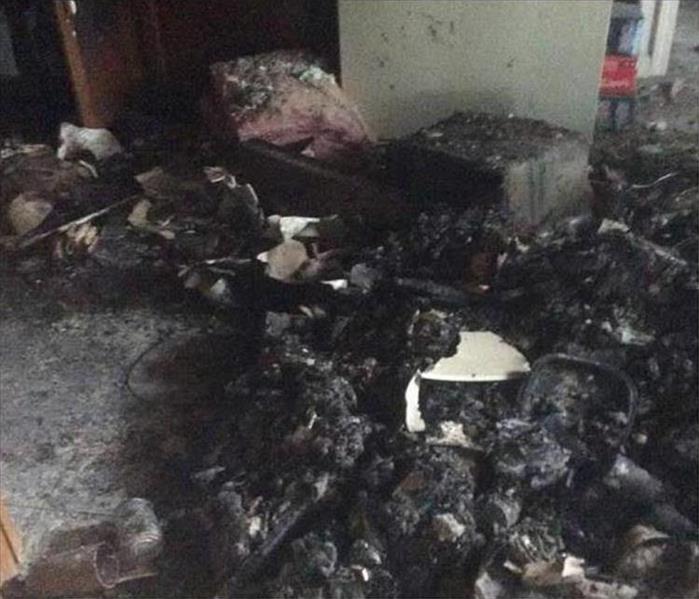 contents burnt and piled up in living room